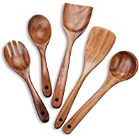 Beauty Kate Juego de utensilios de cocina de madera- 5 utensilios de cocina- espátulas y cucharas antiadherentes- 100…